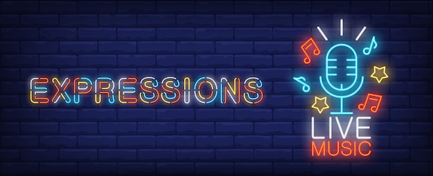 Wyrażenia na znak neon muzyka na żywo. Niebieski mikrofon z gwiazdami i znakami melodii Darmowych Wektorów Wyrażenia na znak neon muzyka na żywo. Niebieski mikrofon z gwiazdami i znakami melodii Darmowych Wektorów