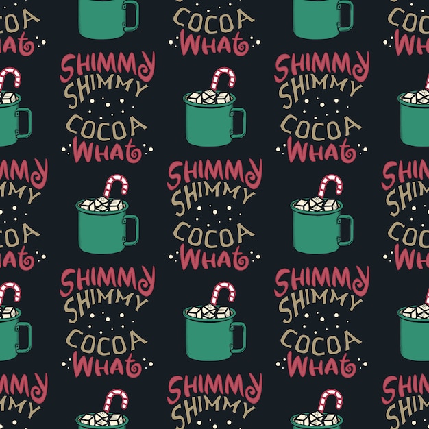 Zabawny wzór świąteczny, nadruk graficzny na brzydki sweter na przyjęcie świąteczne, dekoracja z kubkiem kakaowym i cukierkami. zabawny cytat typografii. Premium Wektorów