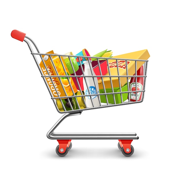Zakupy supermarket koszyk z piktogram spożywczy Darmowych Wektorów