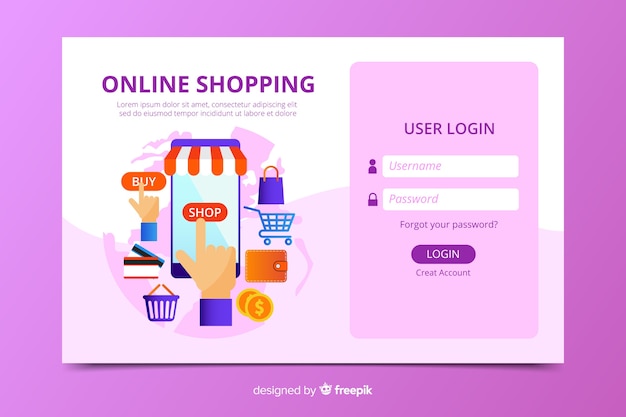 Zaloguj Się Do Strony Docelowej Zakupów Online Darmowych Wektorów