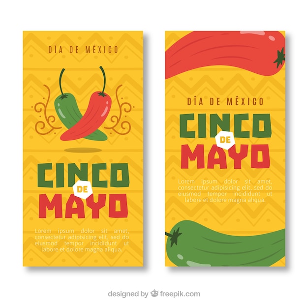 Zestaw bannerów cinco de mayo z tradycyjnymi elementami meksykańskimi Darmowych Wektorów