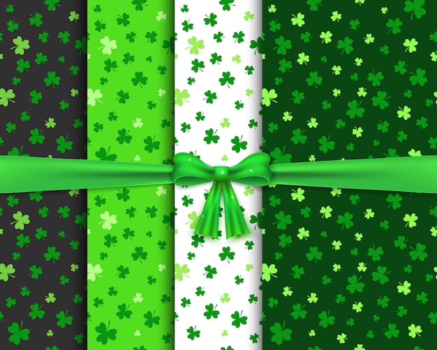 Zestaw bez szwu wzorów z shamrocks w kolorach zielonym Premium Wektorów