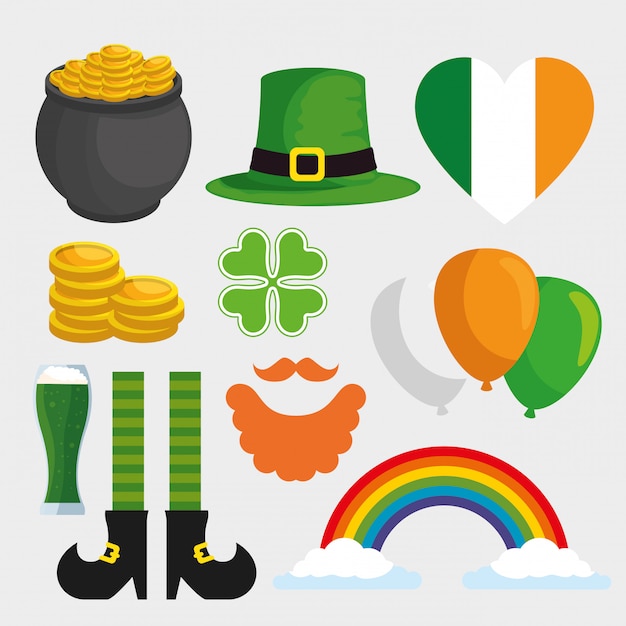 Zestaw dekoracji st patrick dzień na uroczystości Darmowych Wektorów
