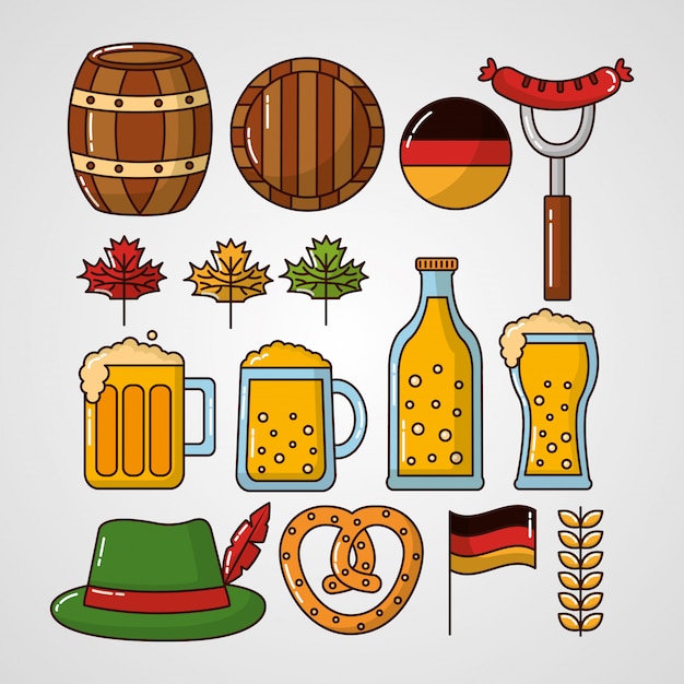 Zestaw Elementów Uroczystości Oktoberfest Niemcy Darmowych Wektorów