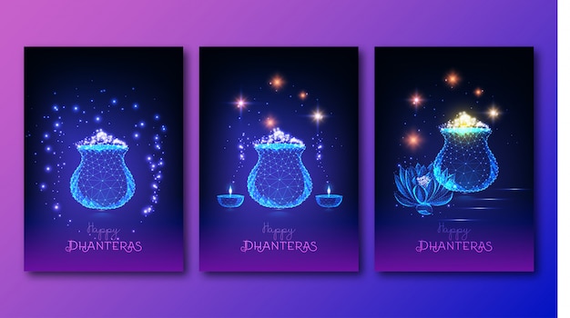 Zestaw futurystycznych plakatów festiwalowych shub dhanteras Premium Wektorów