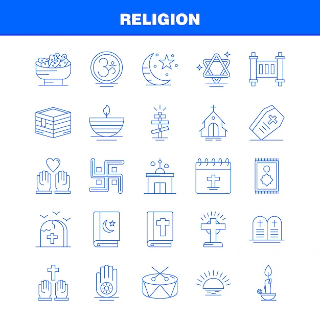 Zestaw ikon linii religii dla infografiki, zestaw mobile ux / ui Premium Wektorów