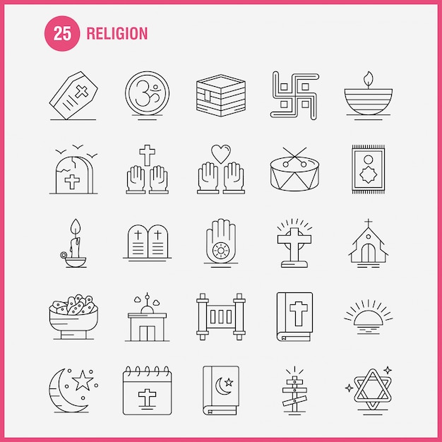 Zestaw ikon linii religii dla infografiki, zestaw mobile ux / ui Premium Wektorów