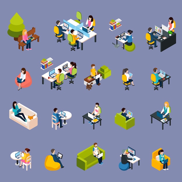Zestaw ikon ludzi coworking Darmowych Wektorów