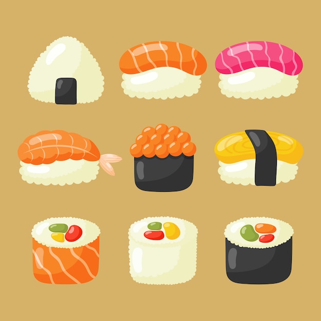 Zestaw Ikon Sushi Premium Wektor