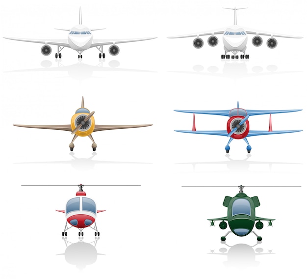 Zestaw ilustracji wektorowych samolot i helikopter Premium Wektorów