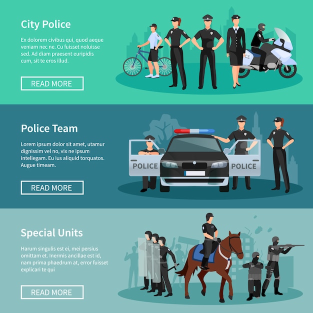 Zestaw policjantów policyjnych z jednostek specjalnych zamontował policję miejską i policyjną herbatę Darmowych Wektorów