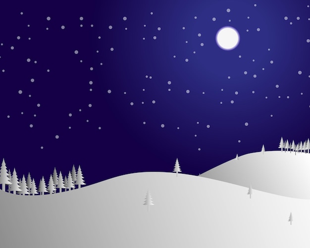 Zimowy Krajobraz W Nocy Z Kopią Miejsca W Pełni Księżyca