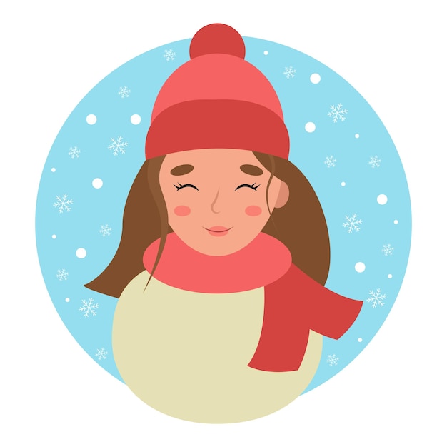 Zimowy Portret Dziewczynki śnieg W Tle Grafika Wektorowa W Stylu Płaskiej Kreskówki Premium Wektor 2341