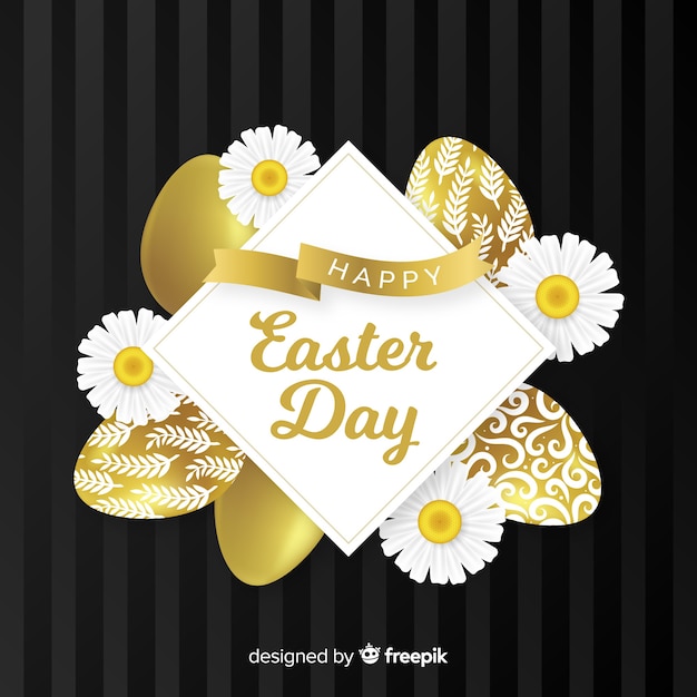 Złote jajka i stokrotki easter dnia tło Darmowych Wektorów