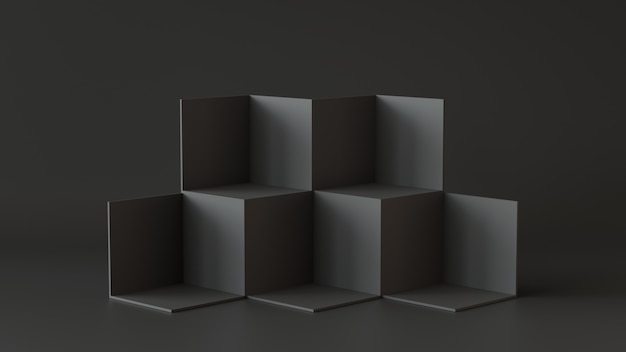 Czarne Kostki Z Ciemnym Tle ściany. Renderowanie 3d. Premium Zdjęcia
