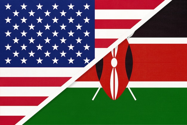 Flaga Narodowa Usa Vs Republiki Kenii Z Tekstyliów. | Zdjęcie Premium