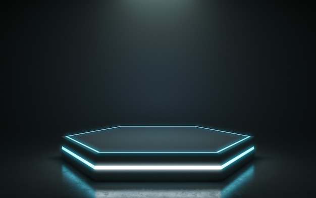 Futurystyczny postument do wyświetlania. puste podium dla produktu. 3d rendering Premium Zdjęcia