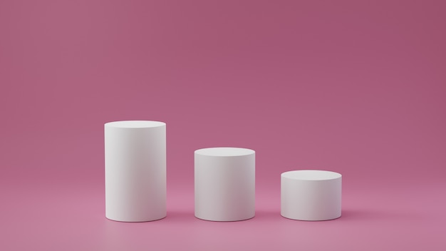 Puste kroki cylindra na pastelowym różowym tle. renderowanie 3d. Premium Zdjęcia
