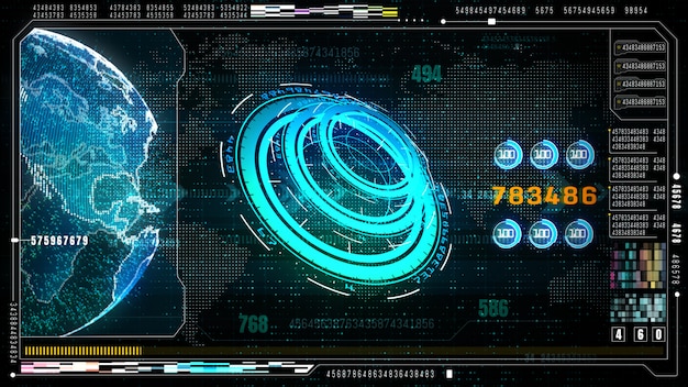 Zaawansowany technologicznie futurystyczny interfejs użytkownika z wyświetlaczem do góry z cyfrowym wyświetlaczem danych i informacji dla urządzeń cyfrowych. Premium Zdjęcia