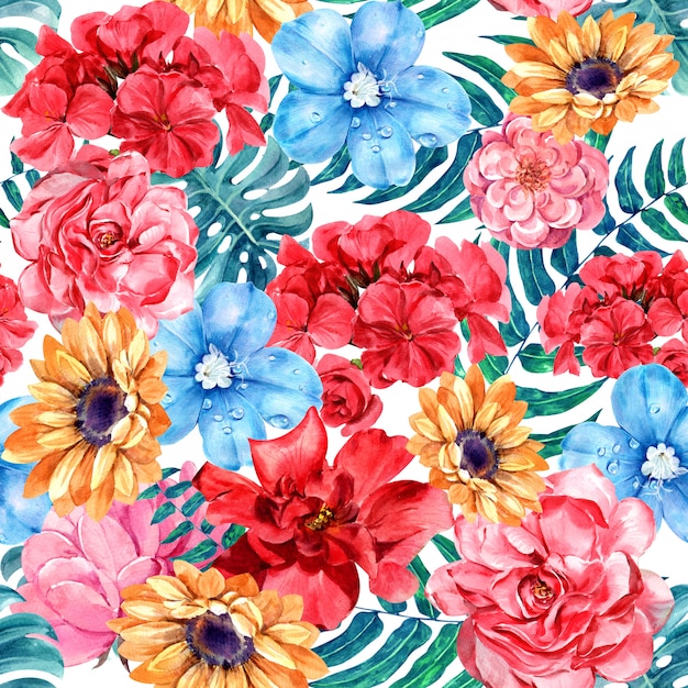 Acuarela floral de patrones sin fisuras. Foto Premium