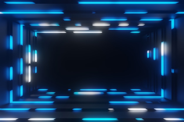 Animación abstracta neón azul marco túnel fondo representación 3d