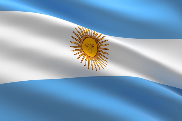 Bandera De Argentina Ilustración 3d De La Bandera Argentina Ondeando Foto Premium