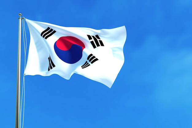 Bandera De Corea Del Sur En El Fondo Del Cielo Azul Foto Premium