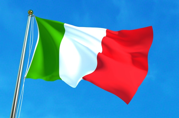 Bandera de italia ondeando en el fondo del cielo azul | Foto Premium