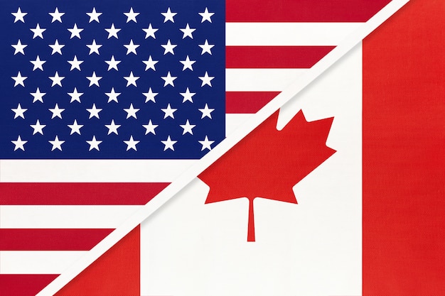 Bandera nacional de estados unidos vs canadá relación entre dos países Foto Premium