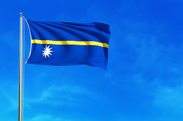 Bandera de nauru en la representación 3d del fondo del cielo azul | Foto  Premium