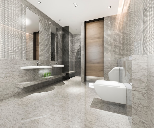 Baño moderno clásico con decoración de azulejos de lujo | Foto Premium