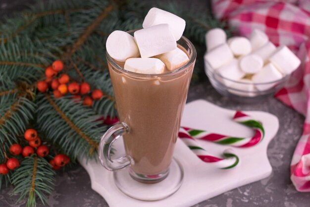 Cacao Con Malvaviscos En Un Vaso Alto En El Fondo De Las Decoraciones