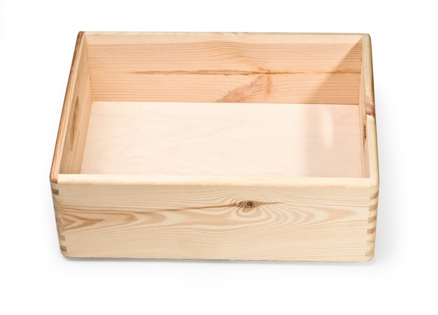 Caja de madera vacía aislado en blanco Foto Premium