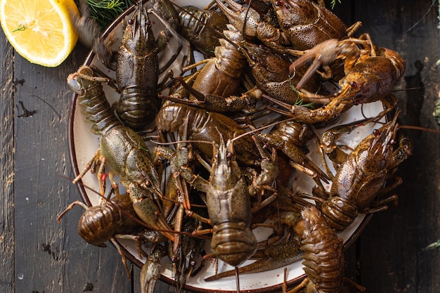 Cangrejos De R O Crudos Mariscos Frescos Bocadillo Copia Espacio Fondo