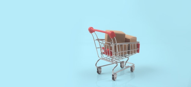 Carro De Compras De Juguete Con Concepto De Compras Y Entrega De Cajas