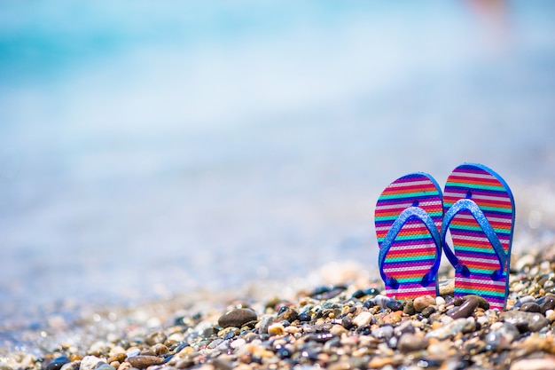 Chanclas Para Ninos En La Playa Frente Al Mar Foto Premium