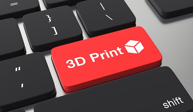 Concepto de impresión 3d. botón de teclado de impresión 3d Foto Premium