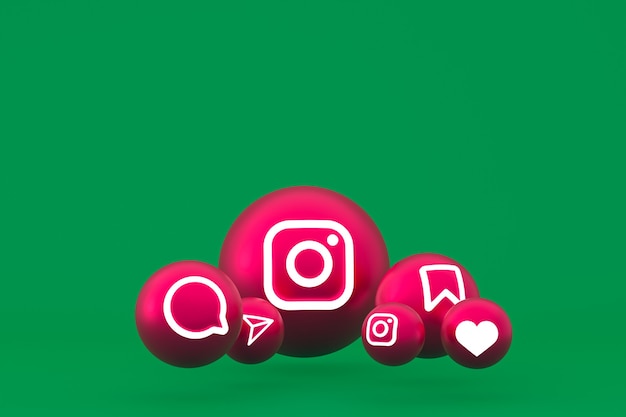 Conjunto de iconos de instagram representación d sobre fondo verde Foto Premium