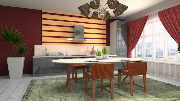 Diseño de interiores de comedor | Foto Premium