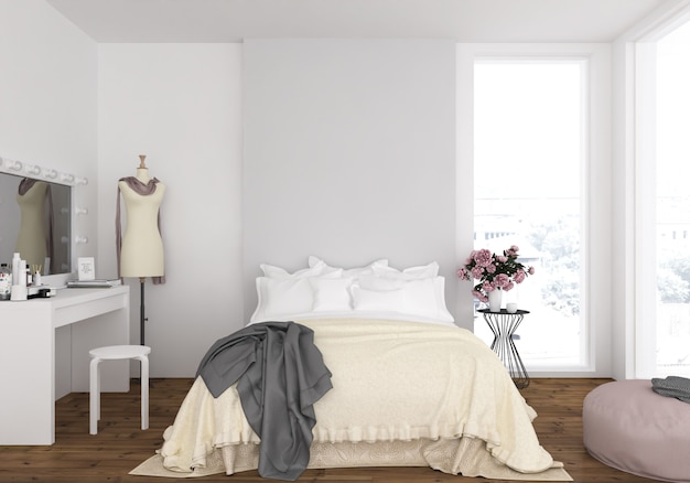 Dormitorio con pared en blanco | Foto Premium