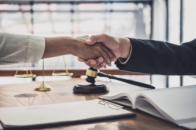 Empresaria dándose la mano con un abogado profesional masculino después de  discutir un buen trato | Foto Premium