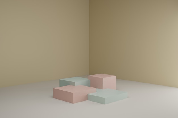 Escena De Modelado 3d Con Podios Cuadrados En Tranquilos Colores Pastel