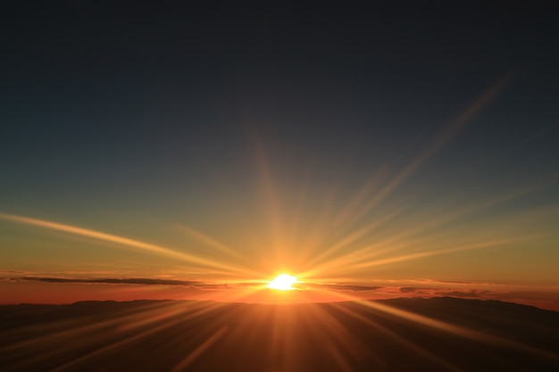 Fantástica vista del amanecer sobre las nubes vista desde la ventana del avión Foto Premium