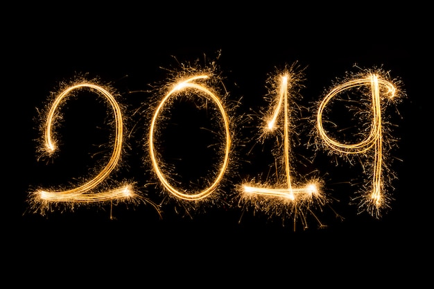 Feliz Ano Nuevo 2019 Escrito Con Fuegos Artificiales Sparkle
