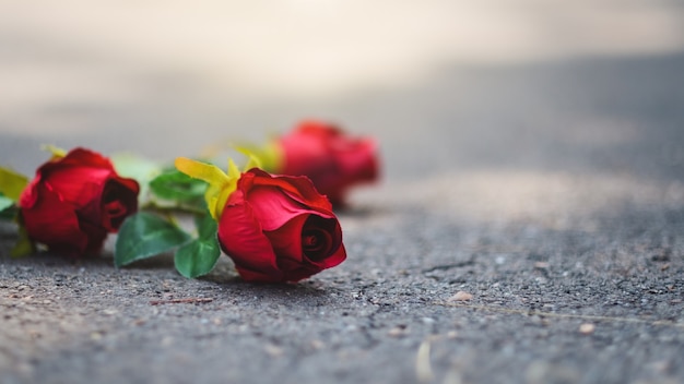 Flor De Rosas Rojas Fueron Abandonadas En El Suelo Foto Premium