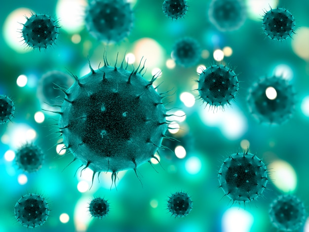 Fondo médico 3d con células de virus abstractos. Foto gratis