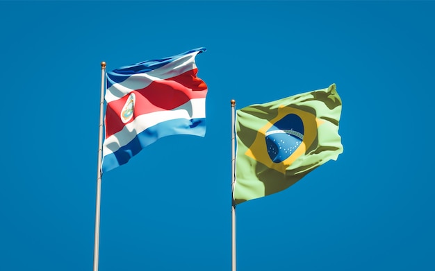 Hermosas Banderas Del Estado Nacional De Brasil Y Costa Rica Juntos En El Cielo Azul Foto Premium 9983