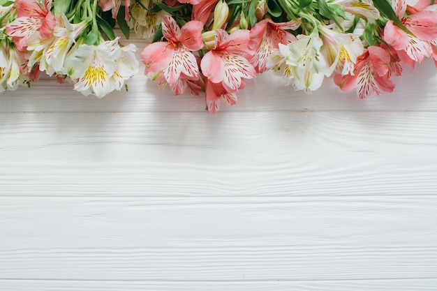 Hermosas Flores Sobre Fondo Blanco De Madera Foto Premium