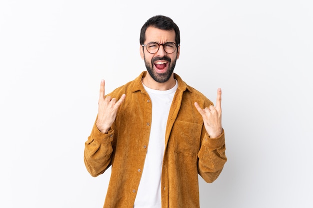 Hombre Guapo Cauc Sico Con Barba Vistiendo Una Chaqueta De Pana Sobre