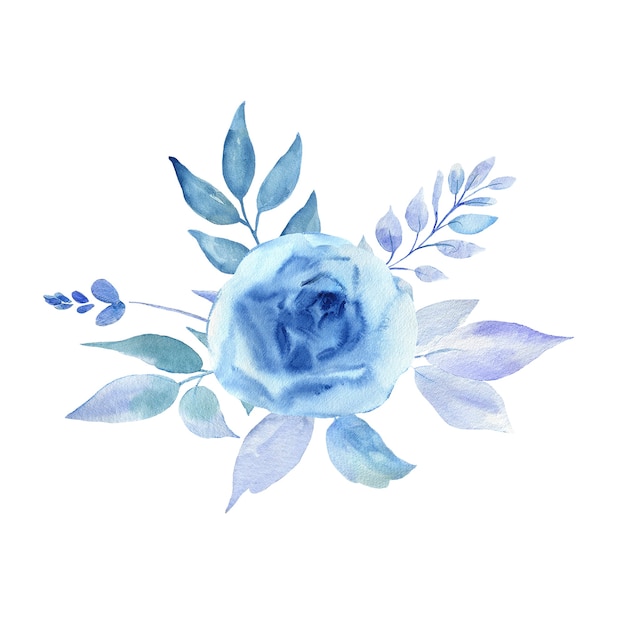 Ilustracion Acuarela De Flores Azules Foto Premium